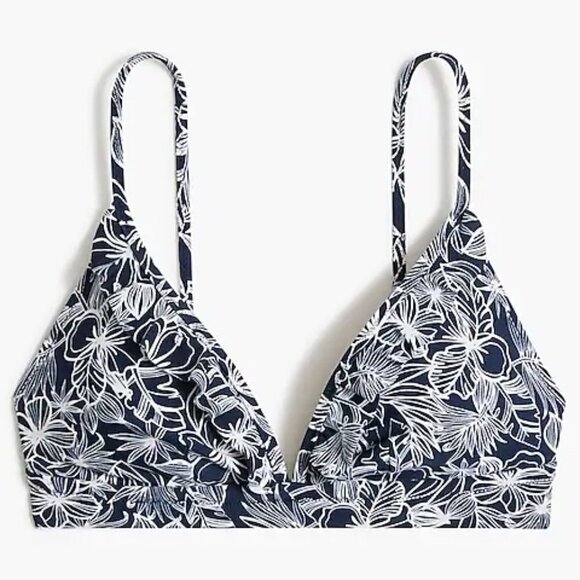 J‎ Crew Women's Floral French Bikini Top with Ruffles Blue XL - Picture 1 of 5